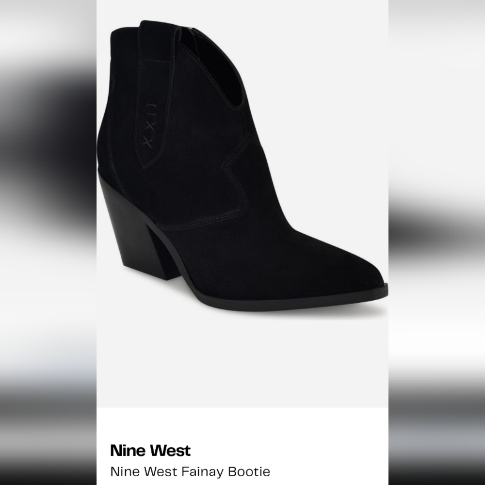 Nine West Fainay Black Suede Ankle Boots 9 New